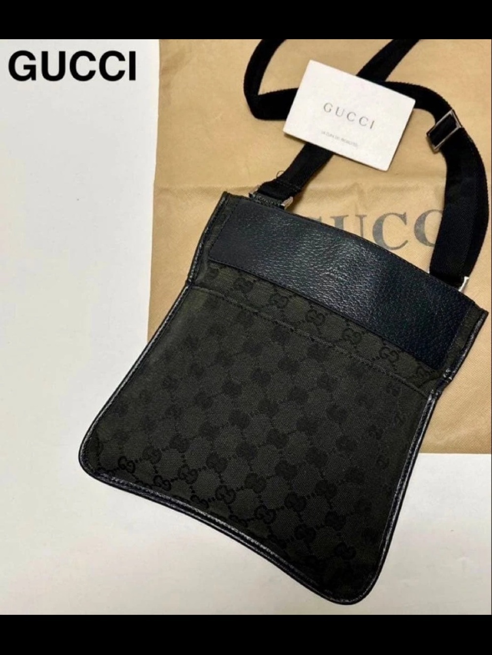 Gucci Black Monogram Crossbody Messenger Bag